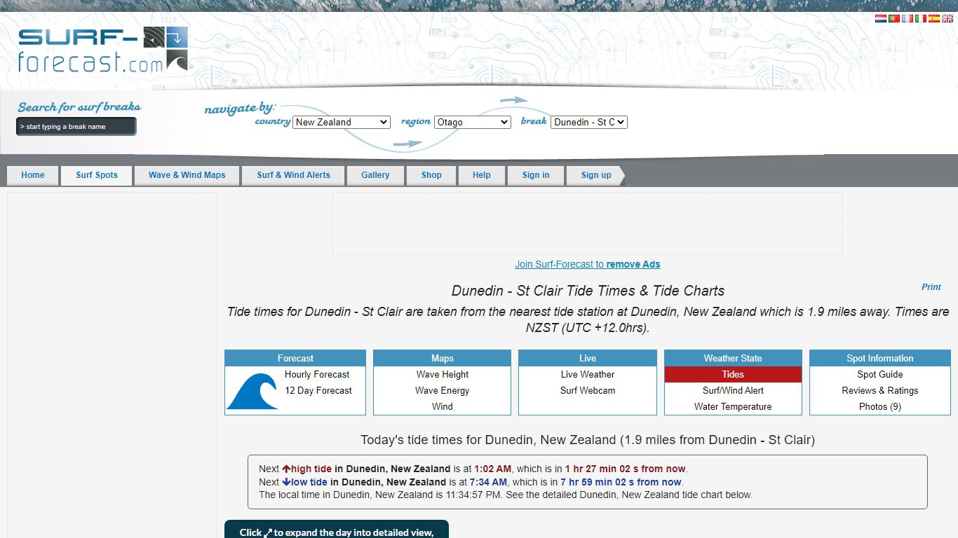 Dunedin - St Clair Tide Times & Tide Charts - Surf-Forecast.com